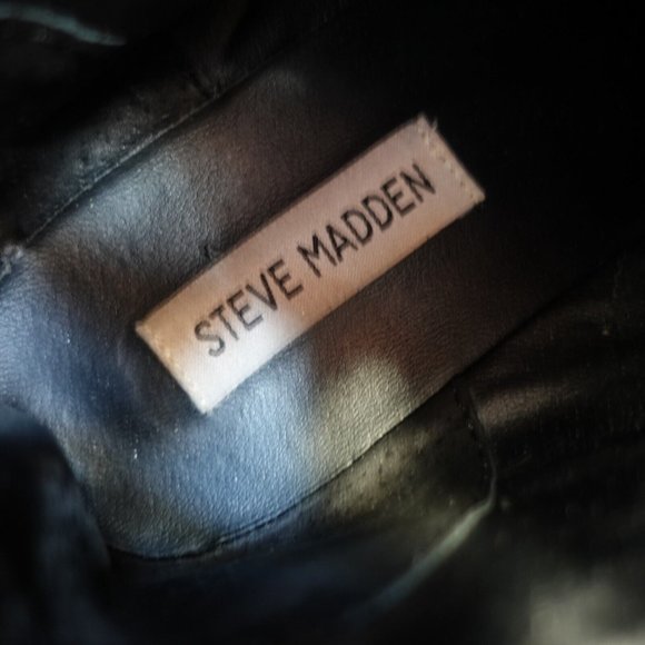 Steve Madden Shoes Leather 6 Boots Black Combat Chunky Lug Sole Studded Buzzer - Picture 5 of 16